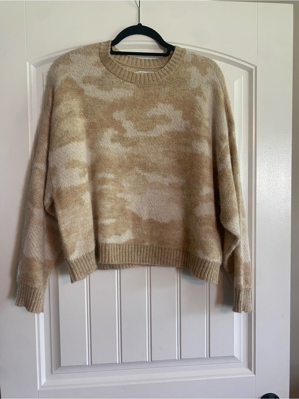 American Eagle Outfitters Beige Camouflage Crewneck Sweater
